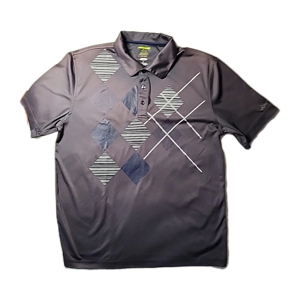 Greg Norman Shark Play-Dry Men's Large Golf Polo Steel Gray Diamond Comfort EUC